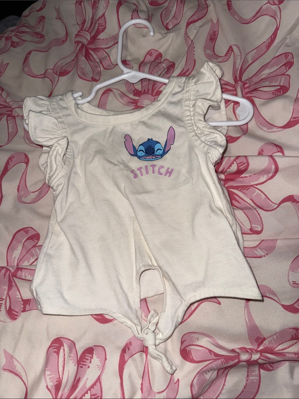 Cream Stitch Ruffle-Sleeve One-Piece for Kids